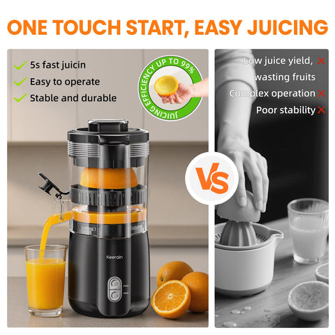 Keerain limpiador incluido facilita eliminar residuos después de exprimir.