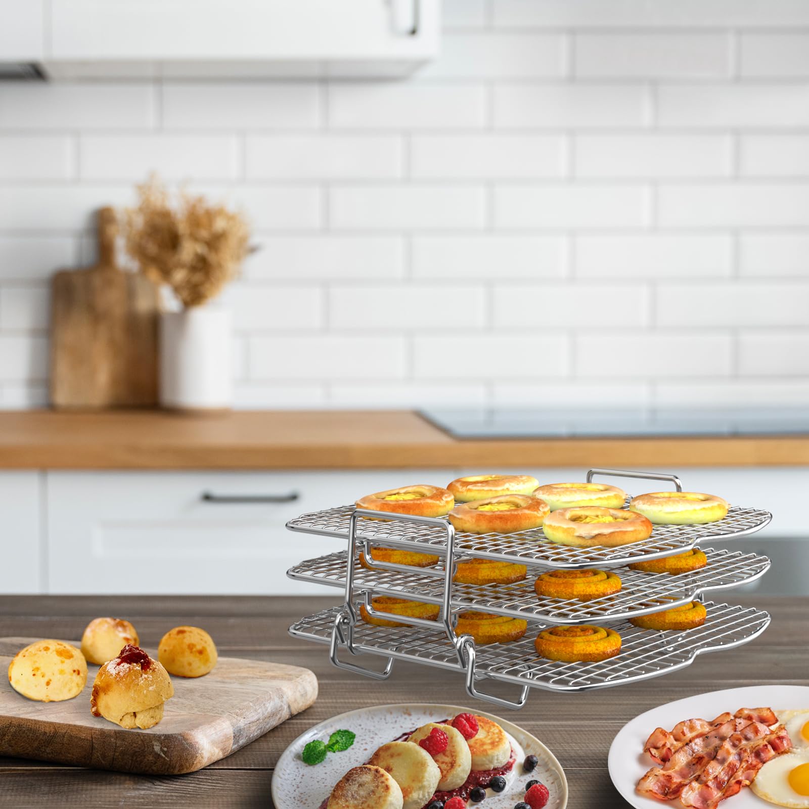 KEESHA rack apilable para Ninja AG300, mejora eficiencia en la cocina diaria.