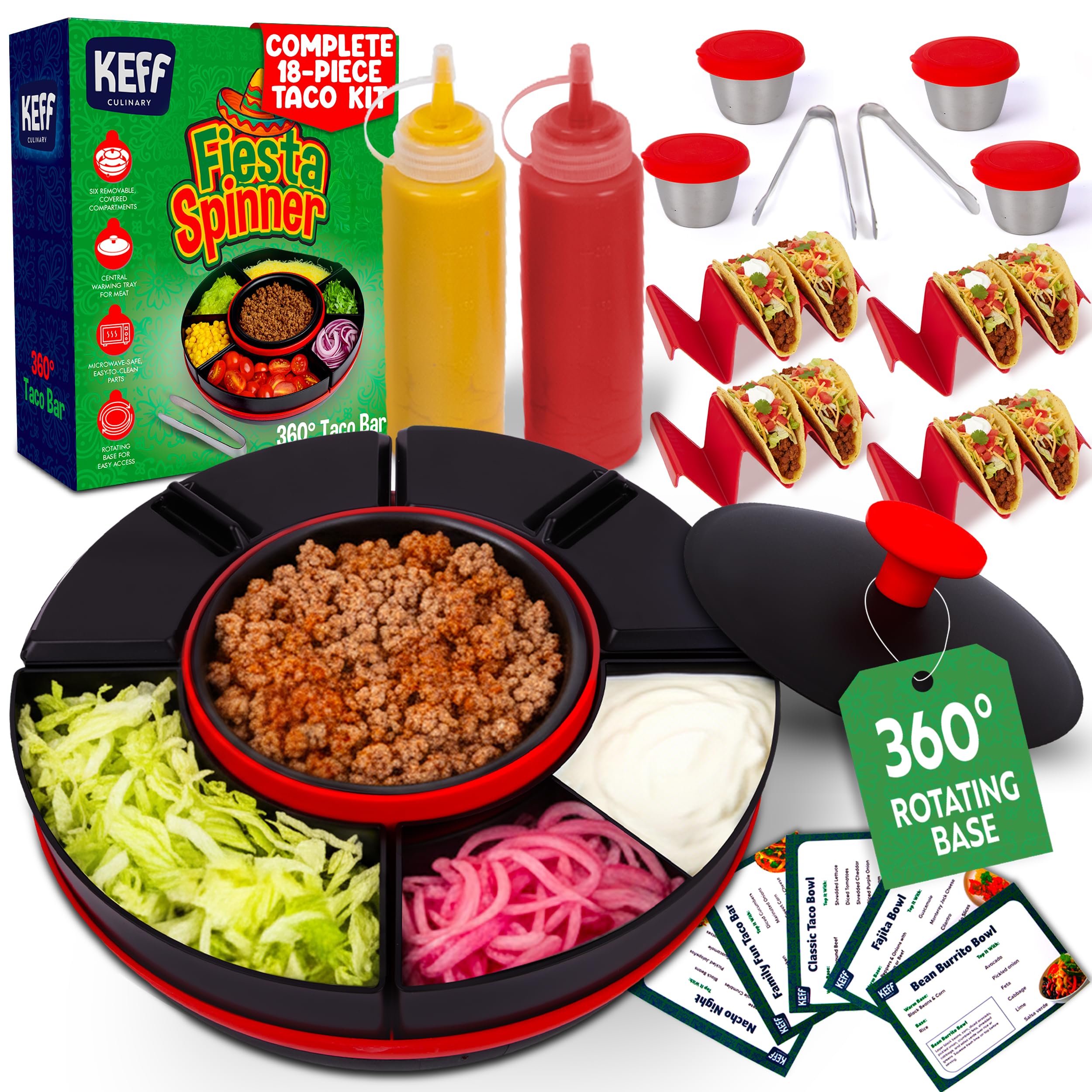 KEFF kit barra tacos 360 giratoria, distribución conveniente de toppings calientes