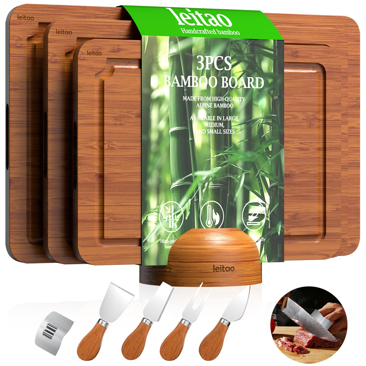 KEGDAN tablero de corte bambú grande ideal para preparar asados y grandes lotes.