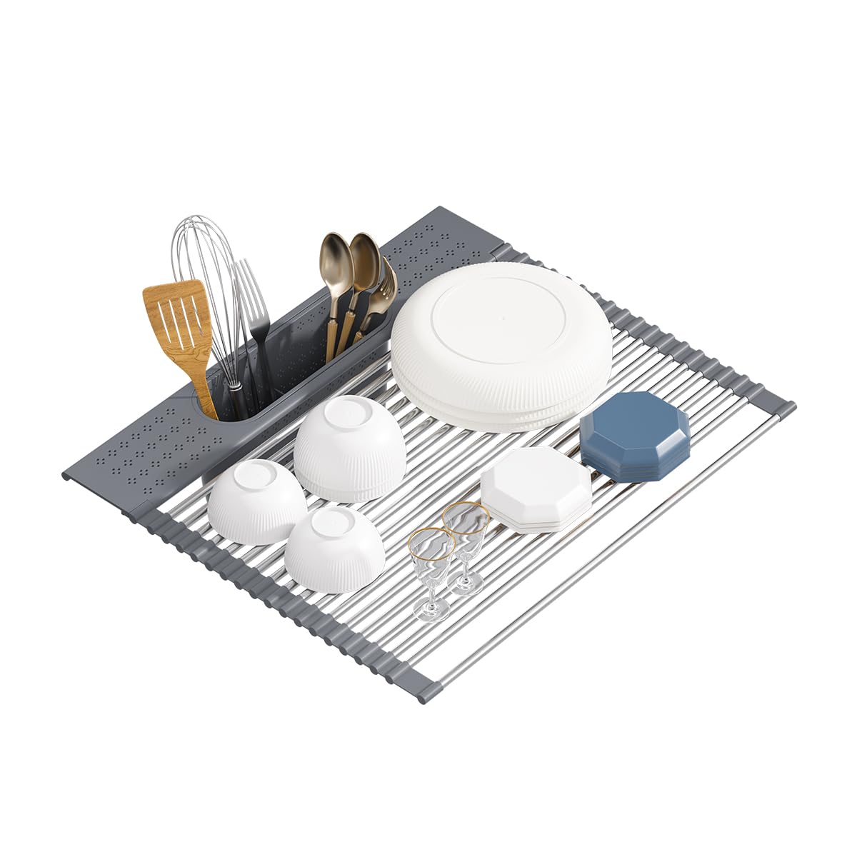 KEGFRES rack enrollable para fregadero, secado eficiente en cocinas pequeñas.