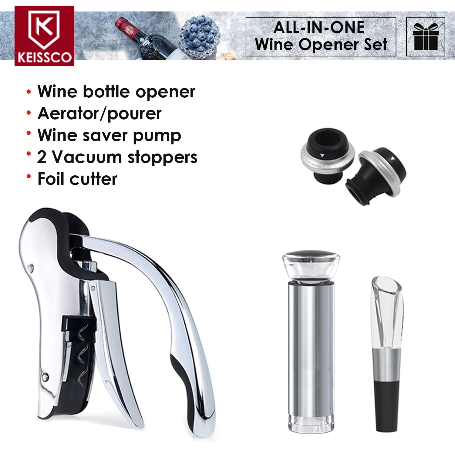 KEISSCO Bomba-vacio-vino para conservar el sabor por más tiempo