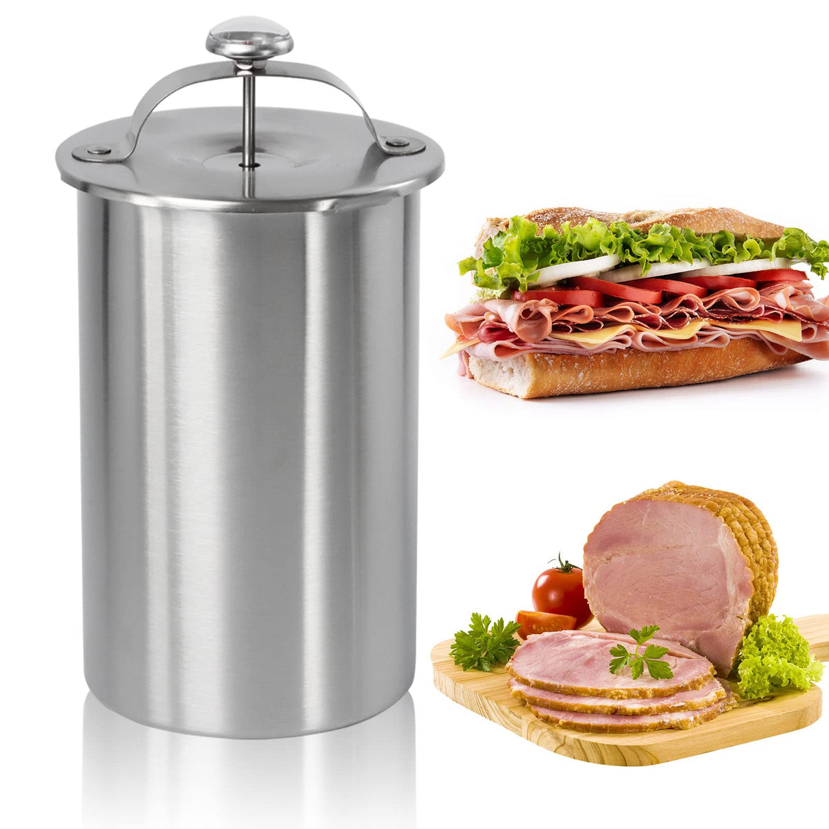 KEISSCO Ham Maker, prensa de jamón en acero inoxidable, ideal para preparar embutidos caseros.
