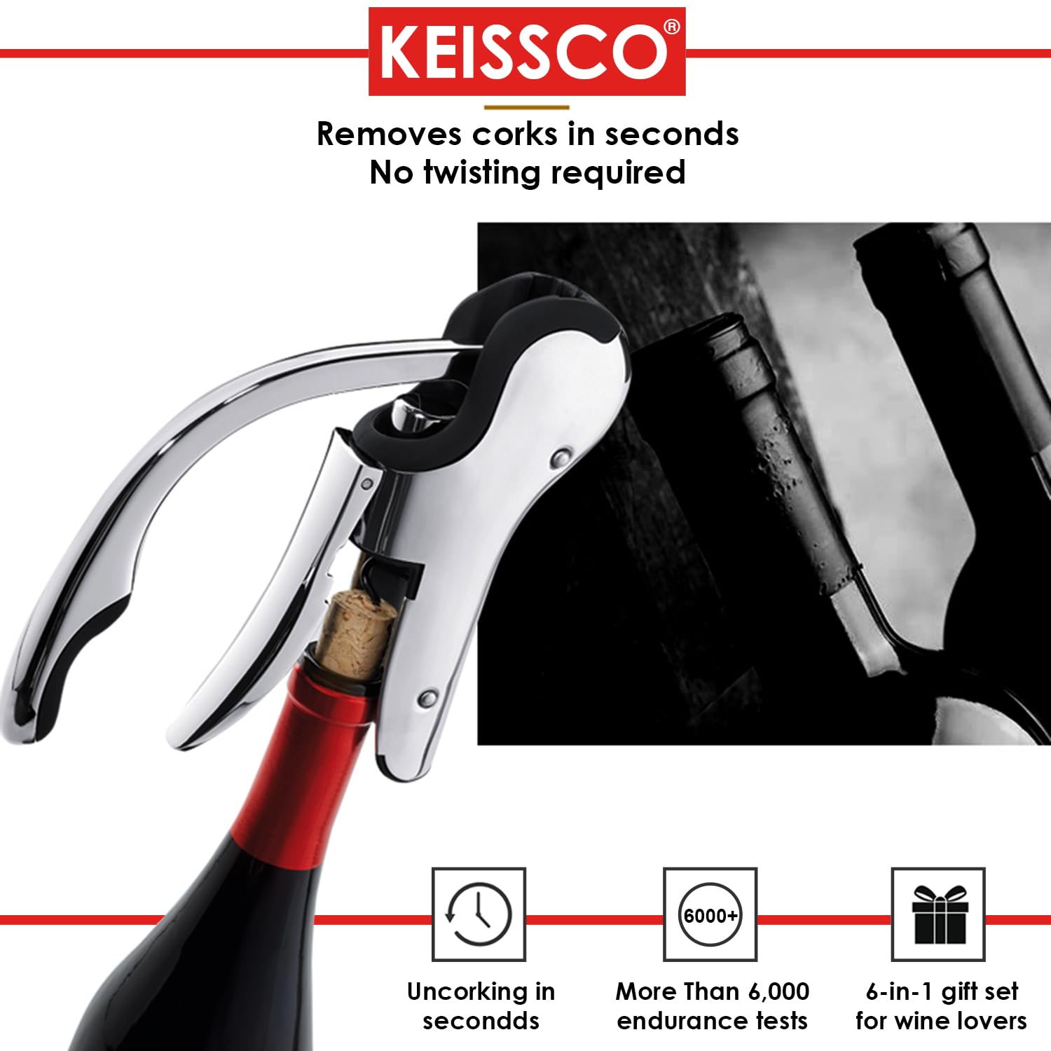 KEISSCO Set de 6 piezas para abrir y servir vino con estilo