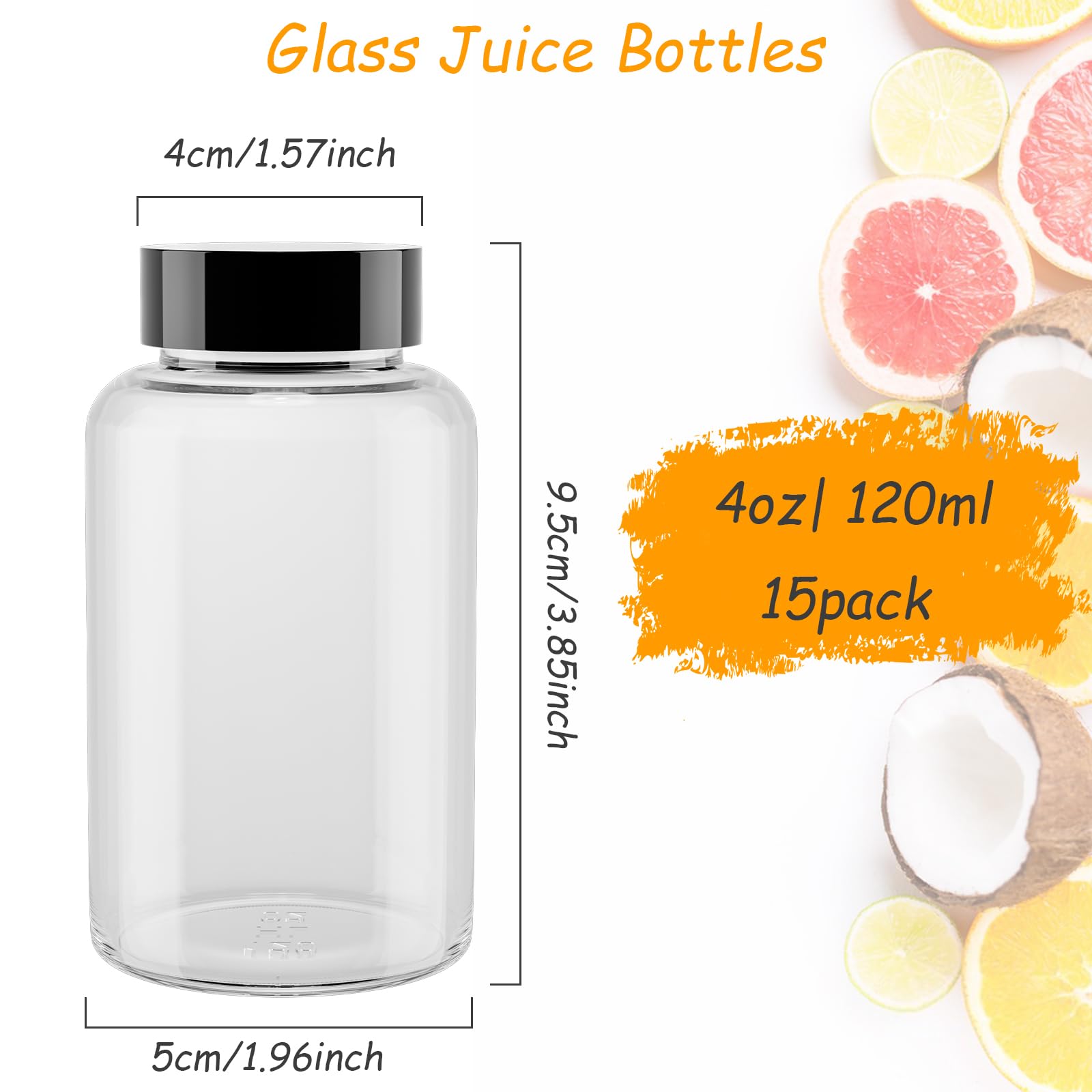 Keketin botella de vidrio 120 ml con boca amplia para verter.