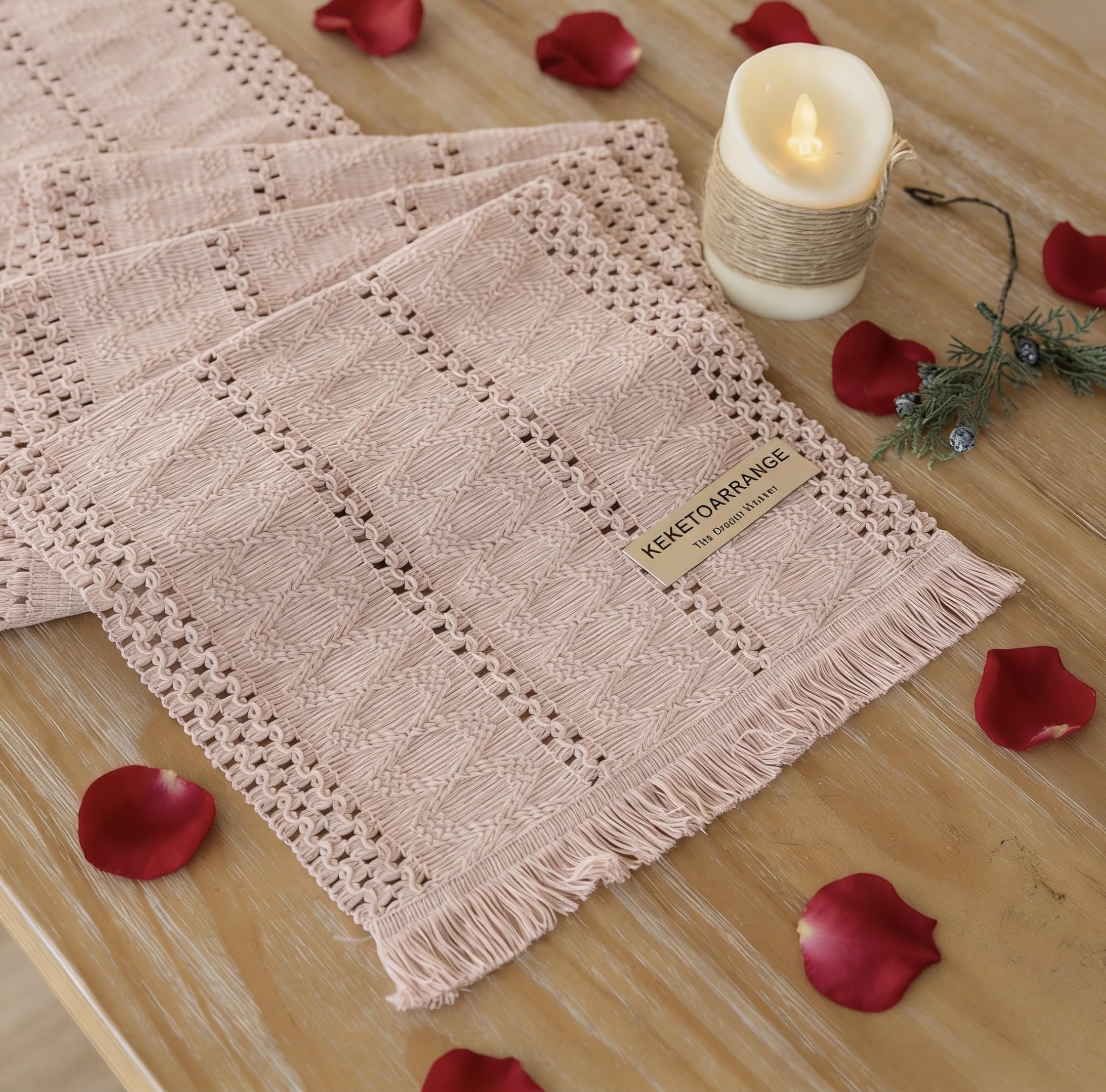 Keketoarrange camino de mesa bohemio rosa 12x72 ideal para cenas románticas
