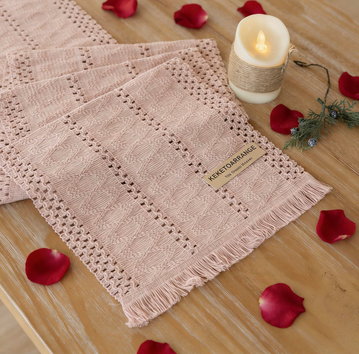 Keketoarrange camino de mesa bohemio rosa 12x72 ideal para cenas románticas