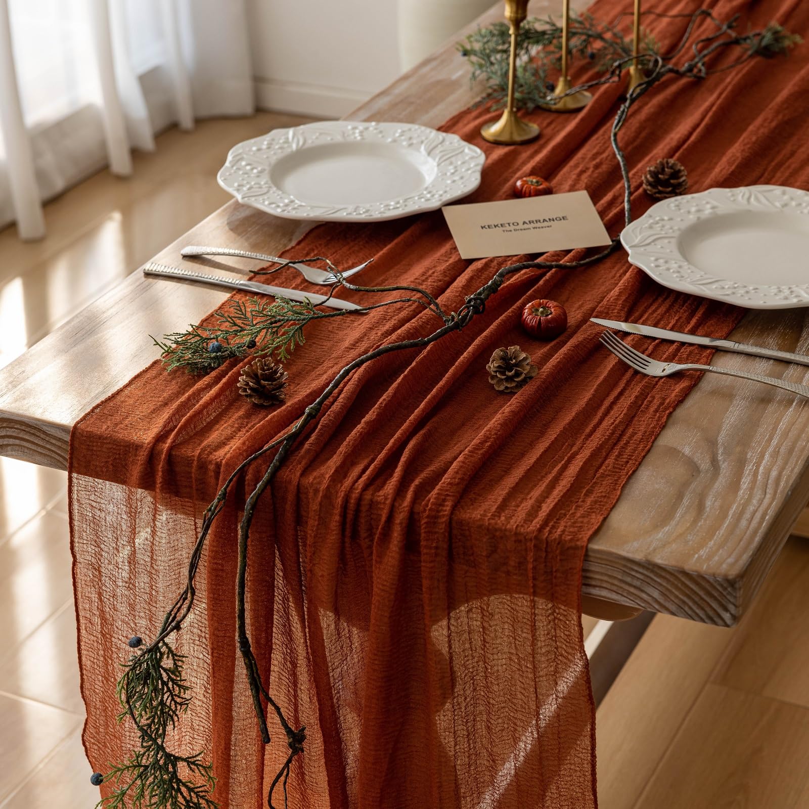 Keketoarrange corredor de mesa terracota 120p en escena principal, ideal para cenas festivas