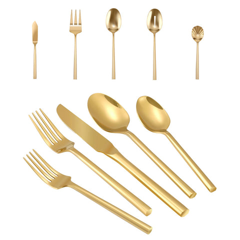 Kelenfer cubiertos dorados 65 piezas conjunto, ideal para cenas formales y uso diario.