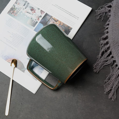 KELINGO taza cerámica con esmalte dorado, ideal para desayunos con estilo