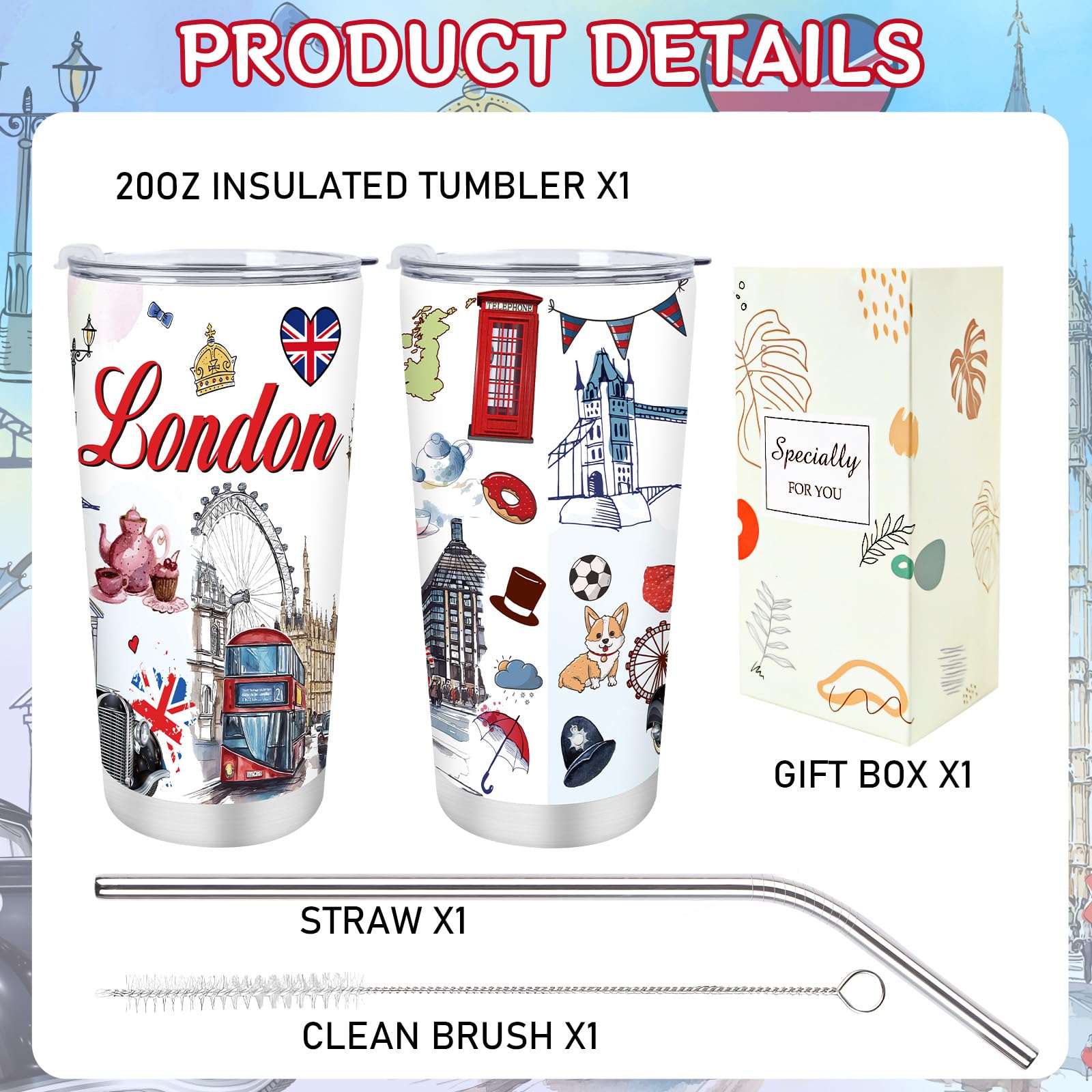 Keluna Londres vaso térmico con tapa hermética y pajita reutilizable