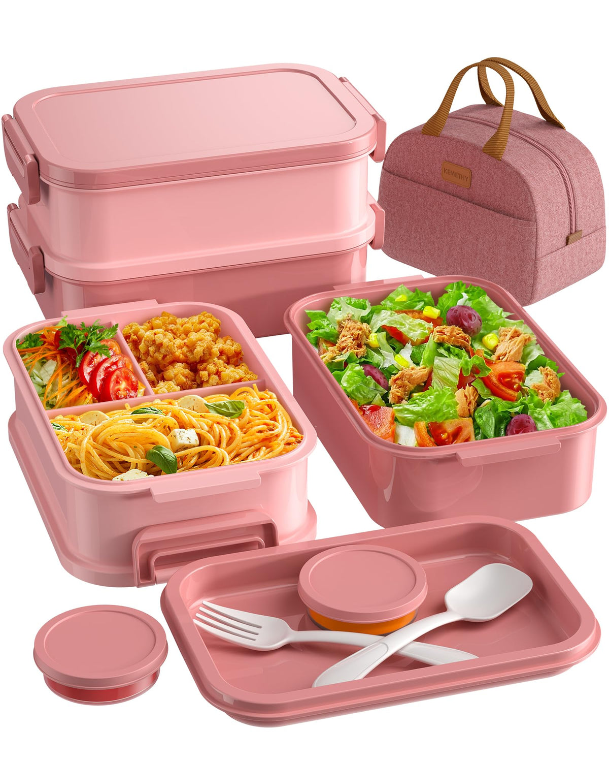 KEMETHY Bento de tres niveles con capacidad de 2190 ml para comidas completas