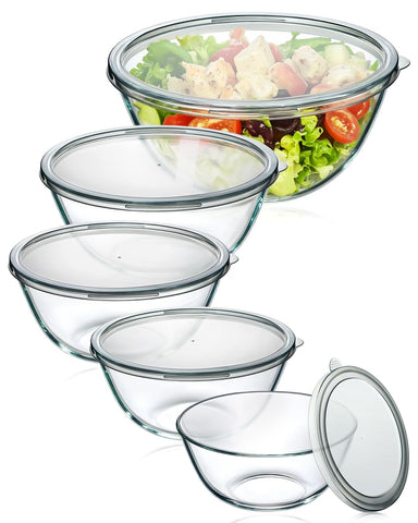KEMETHY bol grande de cristal con tapa para ensaladas y mezclas seguras