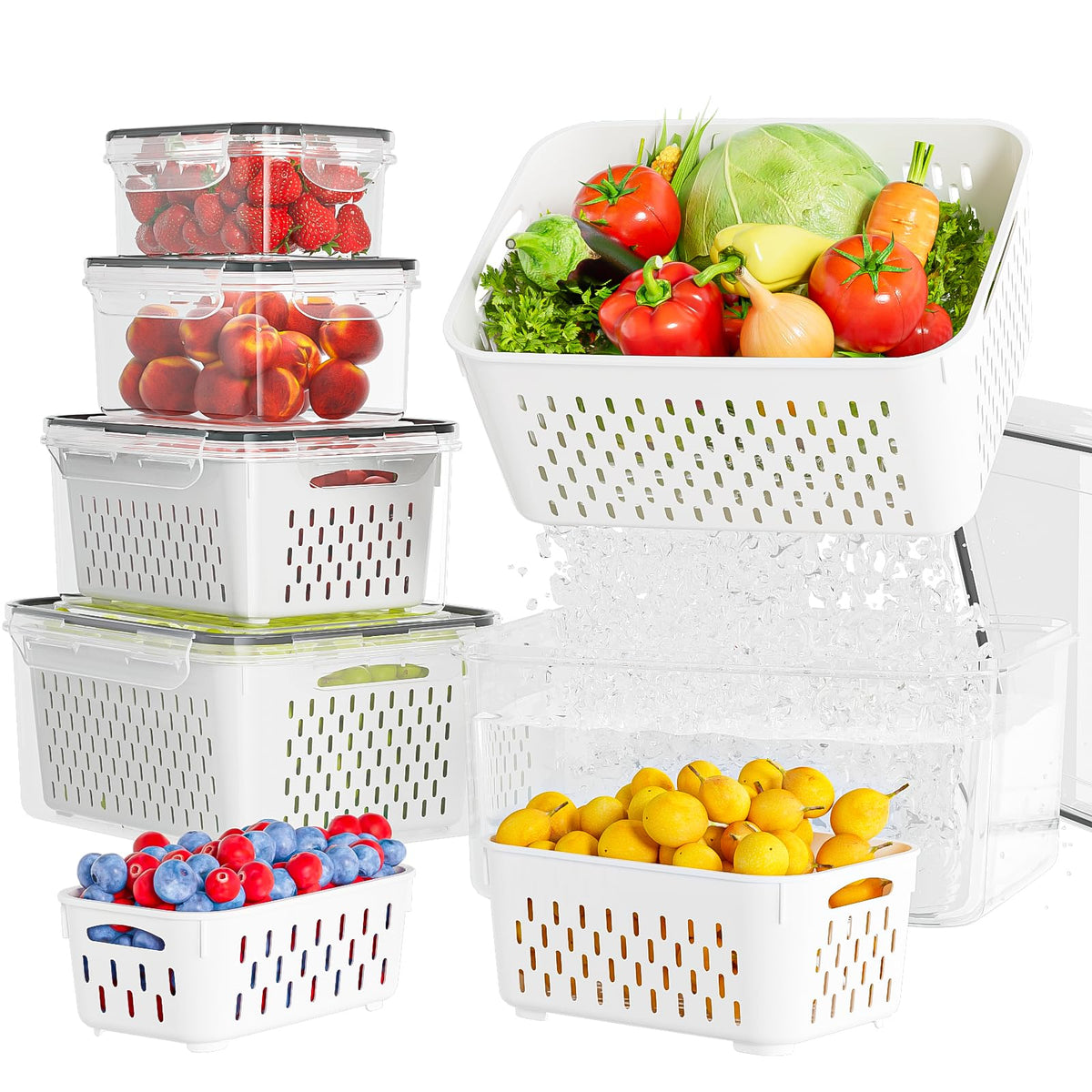 KEMETHY contenedores frigorífico con colador removible, ideal para fruta fresca