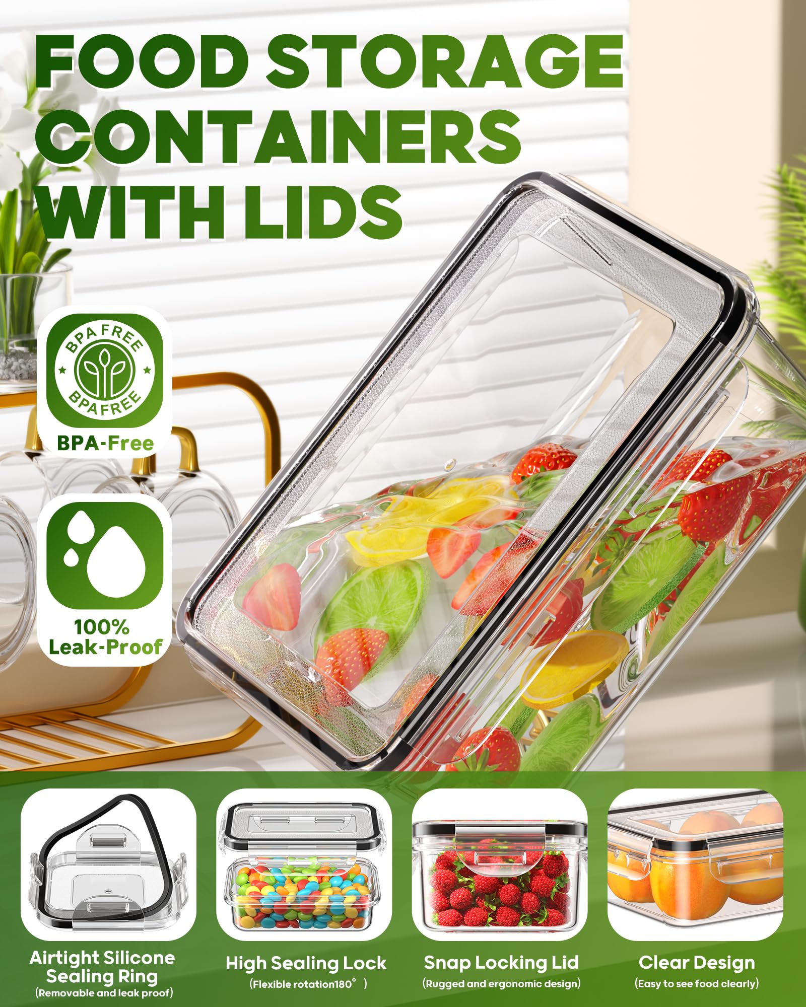 Kemethy contenedores rectangulares de 50,7 onzas para comidas completas y fáciles.