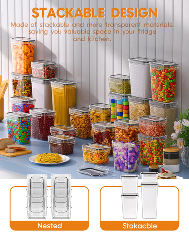 Diseño apilable de KEMETHY ahorra espacio en despensa y cocina.