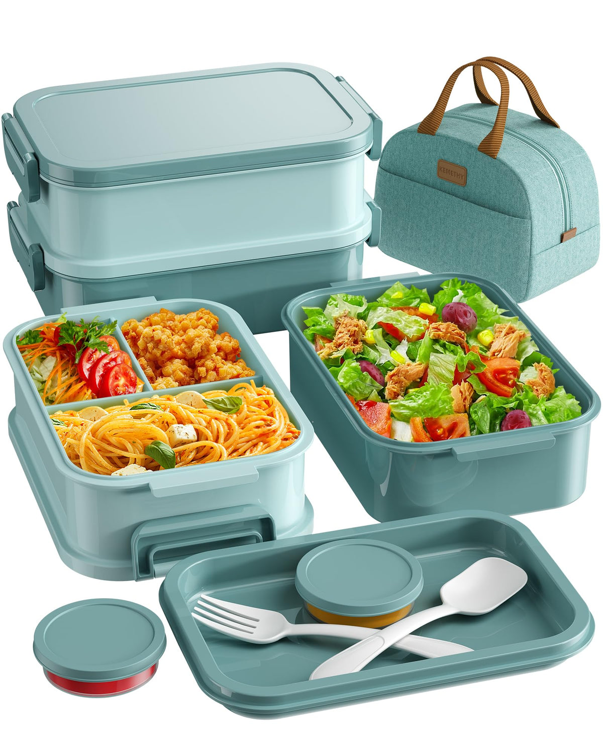 KEMETHY lunchbox para adultos con tres niveles apilables y gran capacidad.