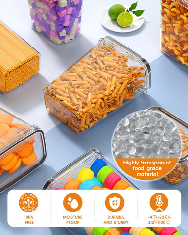 Material plástico apto para alimentos, libre de BPA y PVC, para almacenamiento seguro.