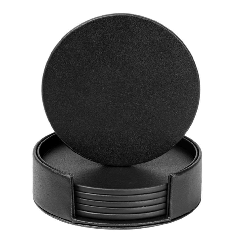 KEMMPNER posavasos de cuero negro protegen superficies con durabilidad y estilo.