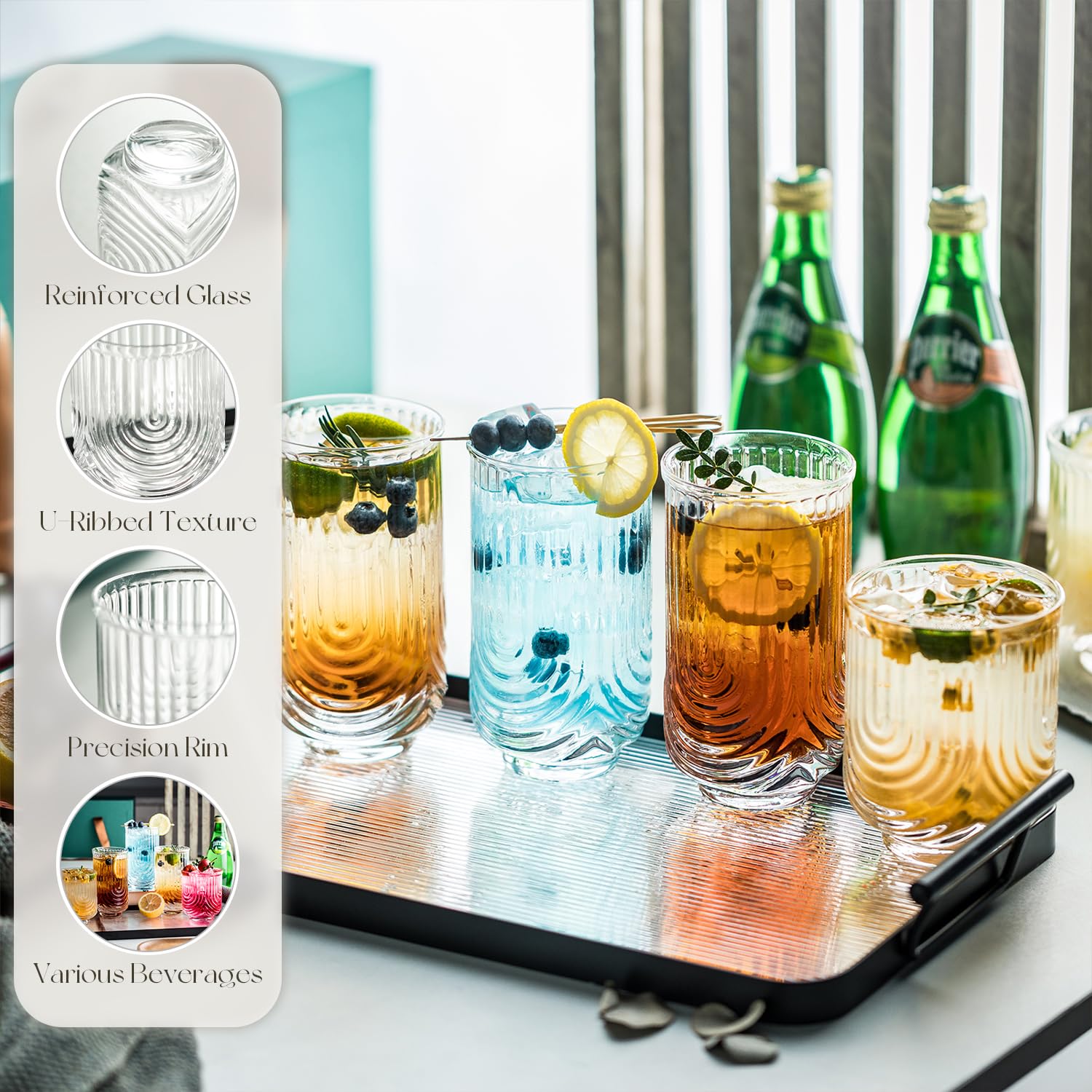 Vaso cerveza Kemorela Art Deco estriado, diseño retro para momentos sociales.
