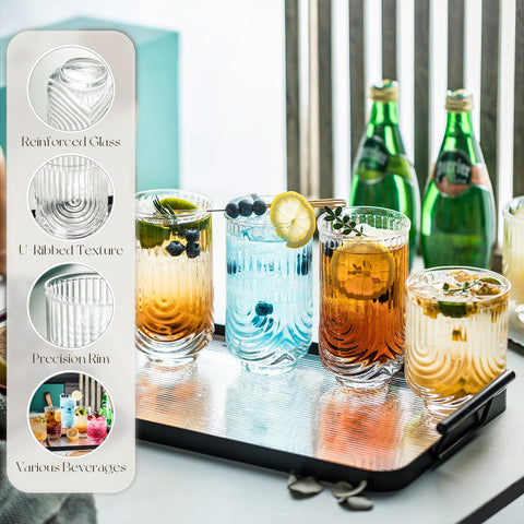 Vaso cerveza Kemorela Art Deco estriado, diseño retro para momentos sociales.