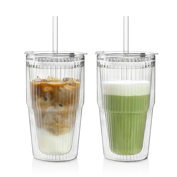 KEMORELA copa de 16 onzas en vidrio borosilicato, ideal para café helado y bebidas frías.