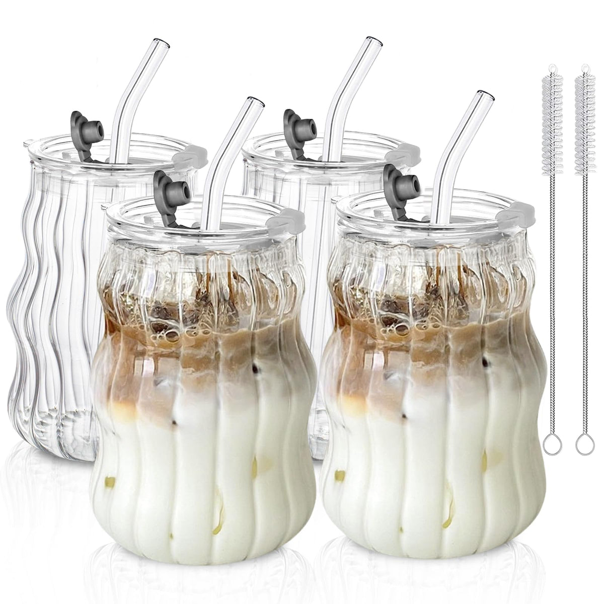 Vaso acanalado de KEMORELA 540 ml con tapa, ideal para bebidas frías.