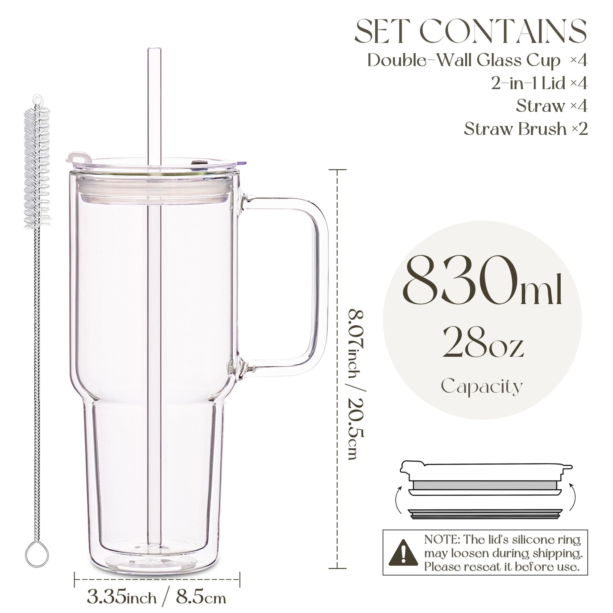 Vaso KEMORELA de cristal resistente, sin olores ni sabores residuales.