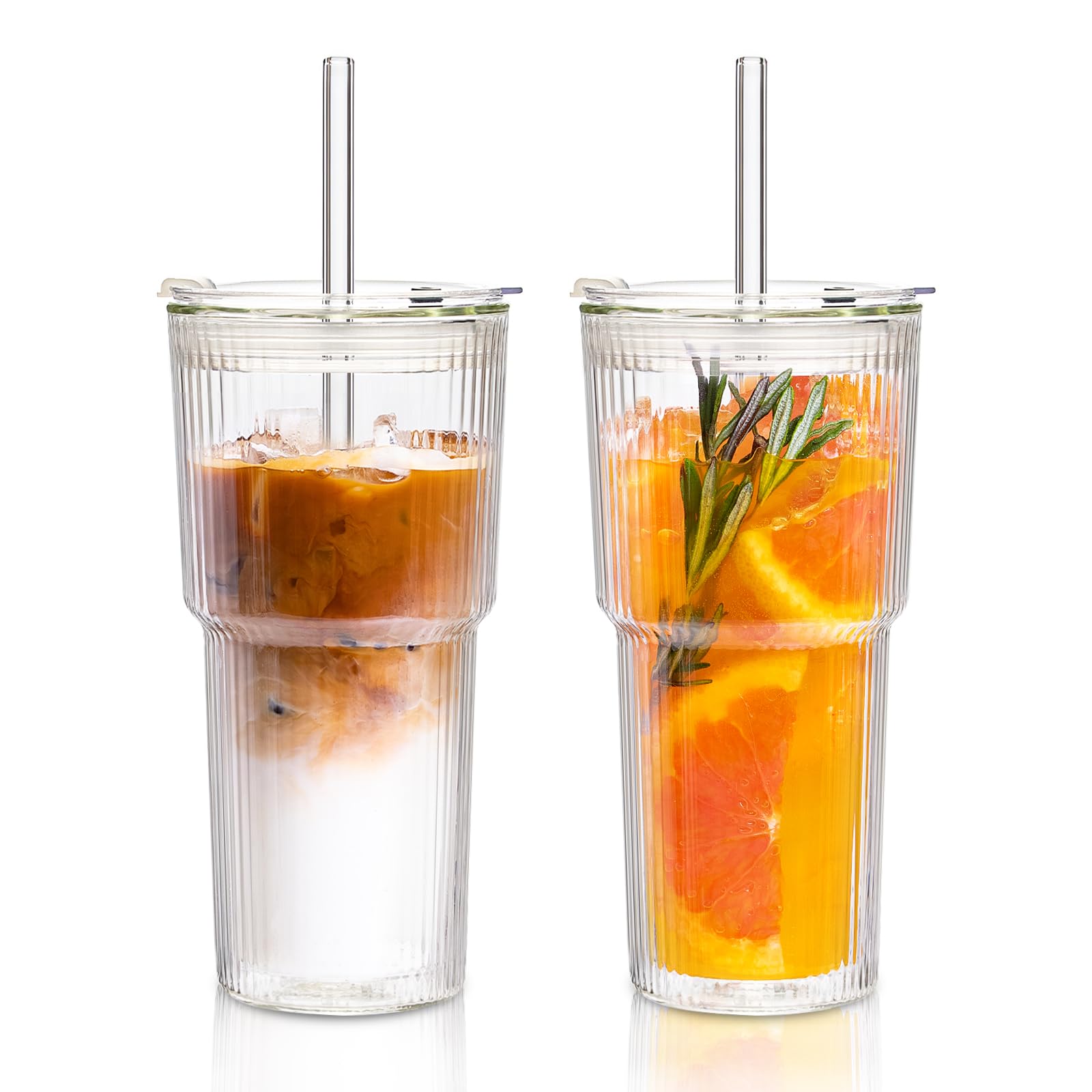 KEMORELA vaso de vidrio con doble pared acanalado para un agarre seguro.