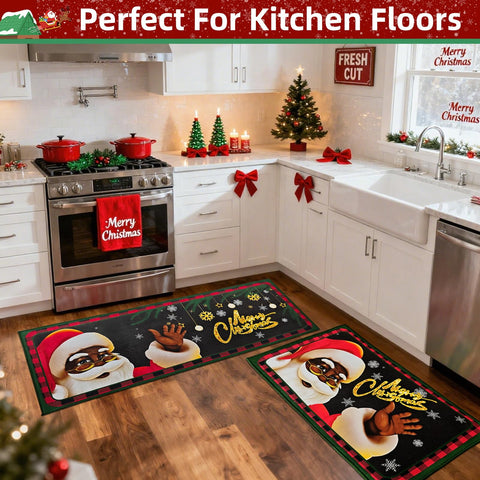 Alfombra kengvo Santa negro de 29x17, ideal para entradas y cocinas.