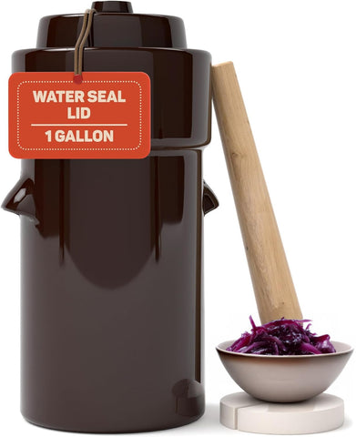 Olla de fermentación Kenley de 1 galón con tapa, ideal para encurtidos caseros.