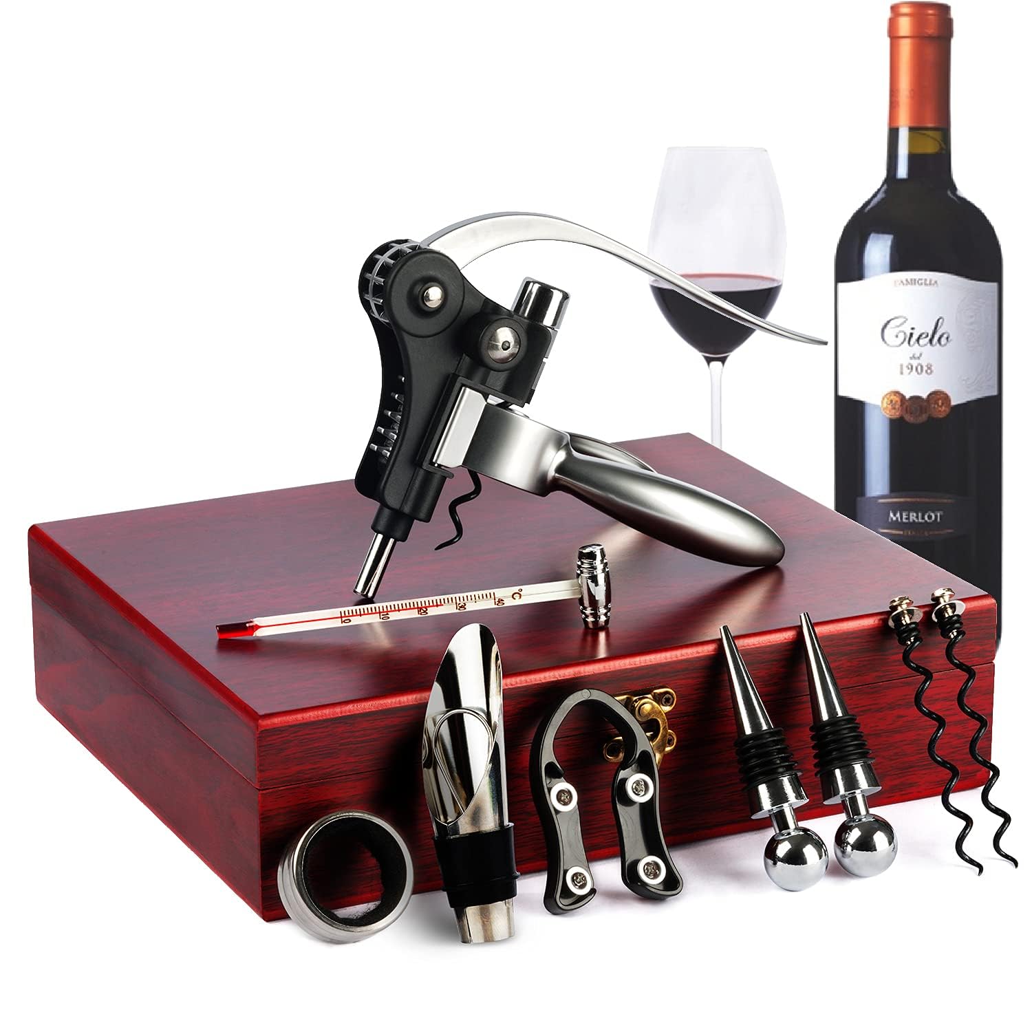 Conjunto KENSOSO: saca corchos eficiente en una elegante caja de madera, ideal para regalo