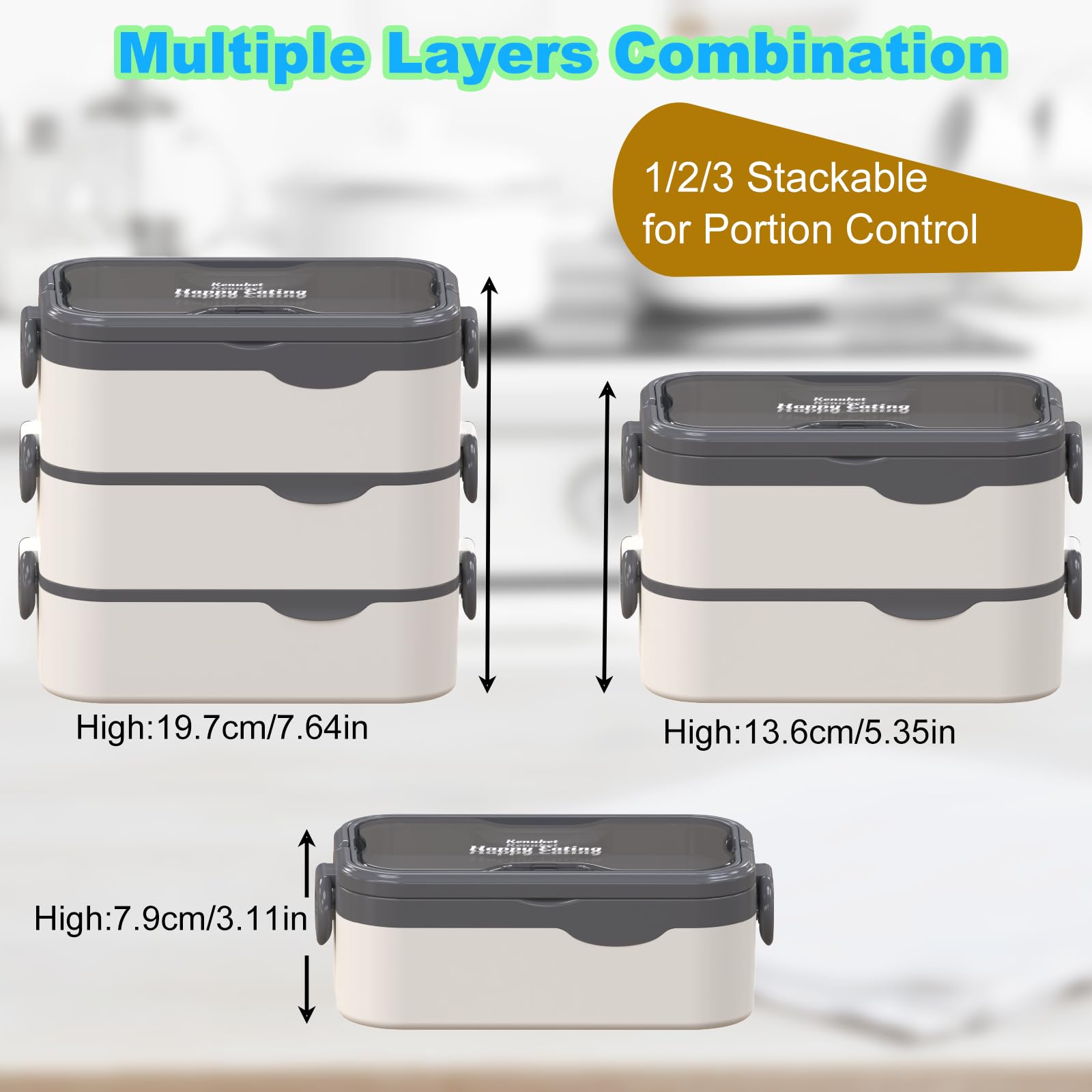 Caja bento Kenuket apta para microondas y lavavajillas, comodidad diaria.