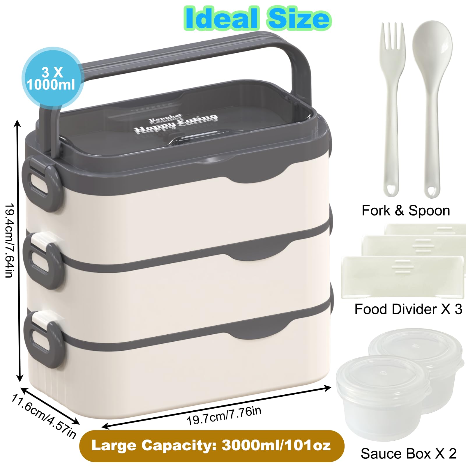 Caja bento Kenuket con divisores y utensilios para variar las comidas.