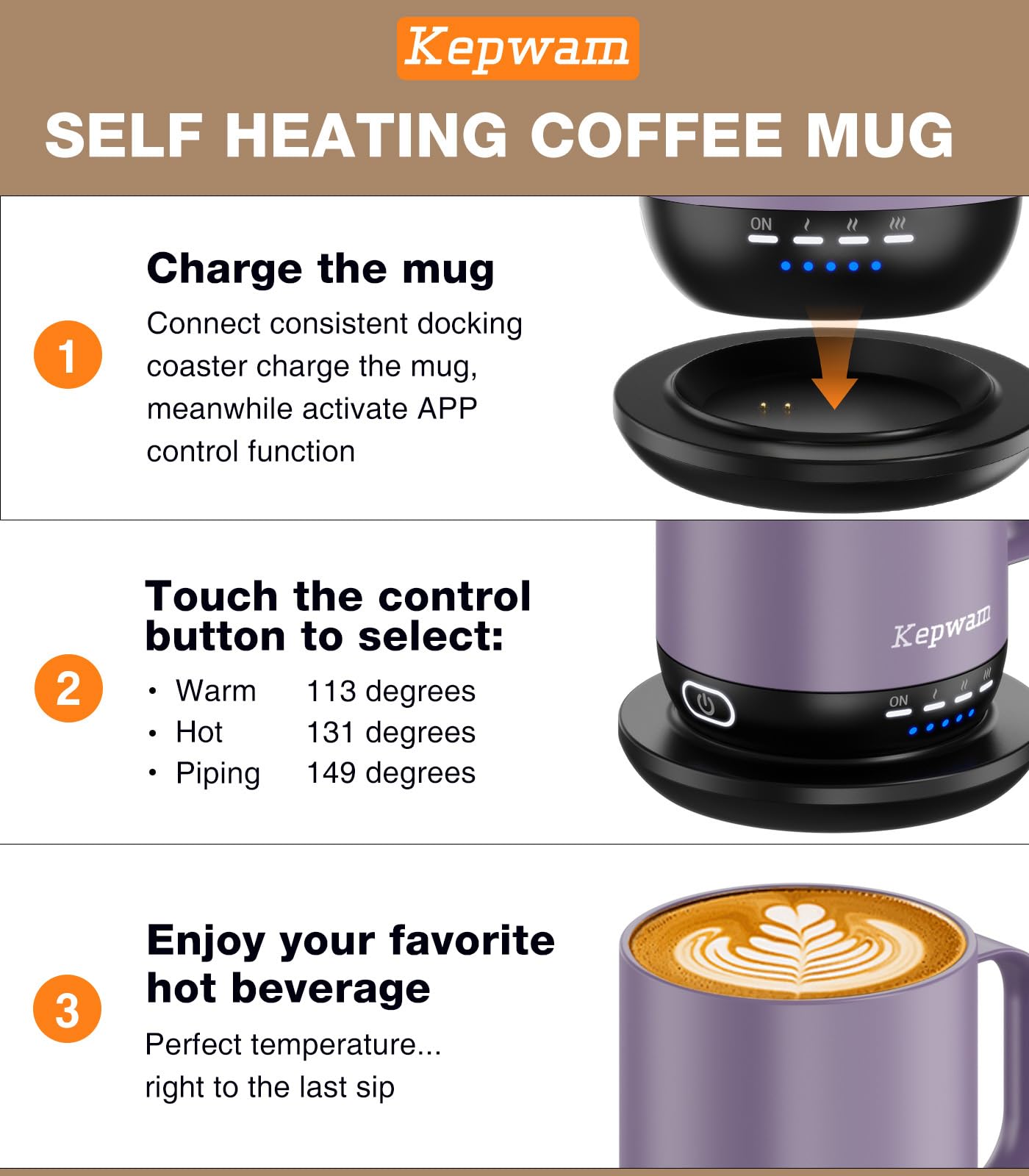 Kepwam T1-16oz, batería de larga duración ofrece horas de calor confiable.