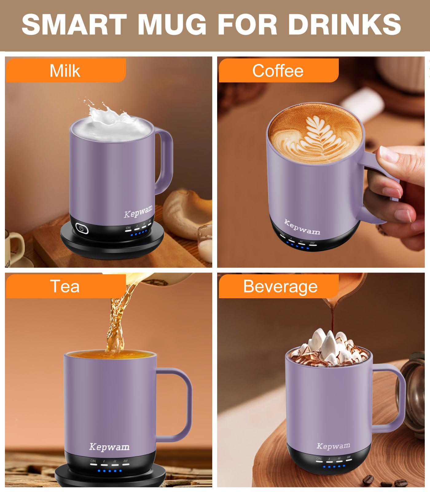 Kepwam T1-16oz, interior de acero inoxidable y recubrimiento cerámico, durabilidad segura.