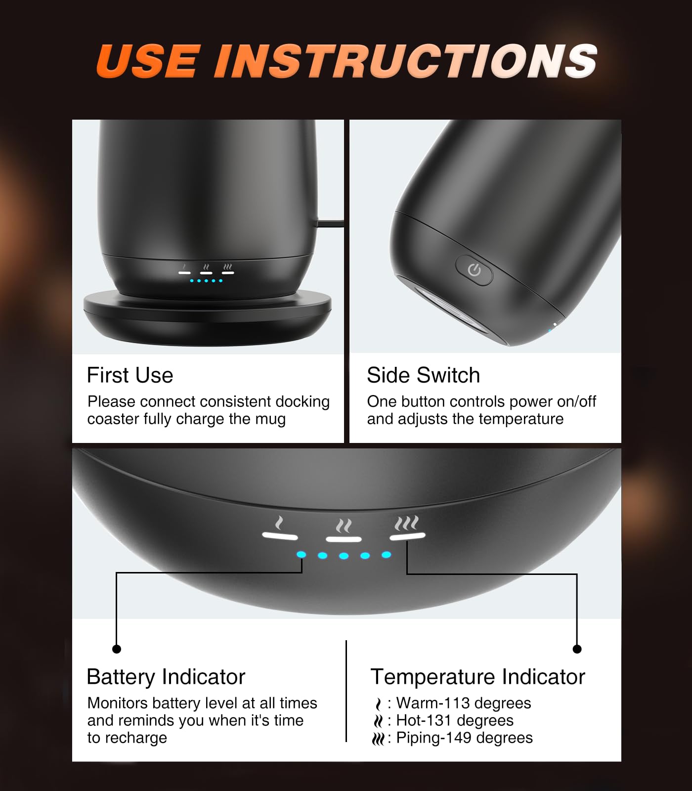 Kepwam Pantalla inteligente indica temperatura y nivel de batería para un uso fácil.