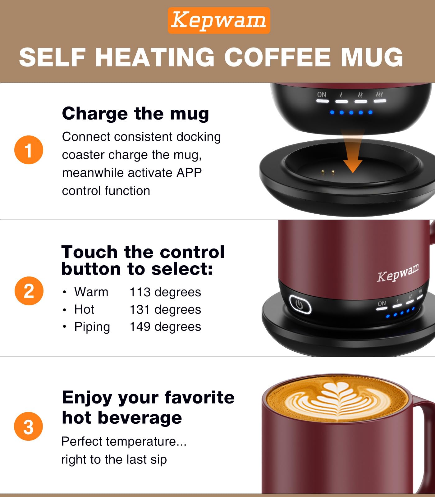 La taza Kepwam se controla desde la app para ajustar la temperatura con precisión.