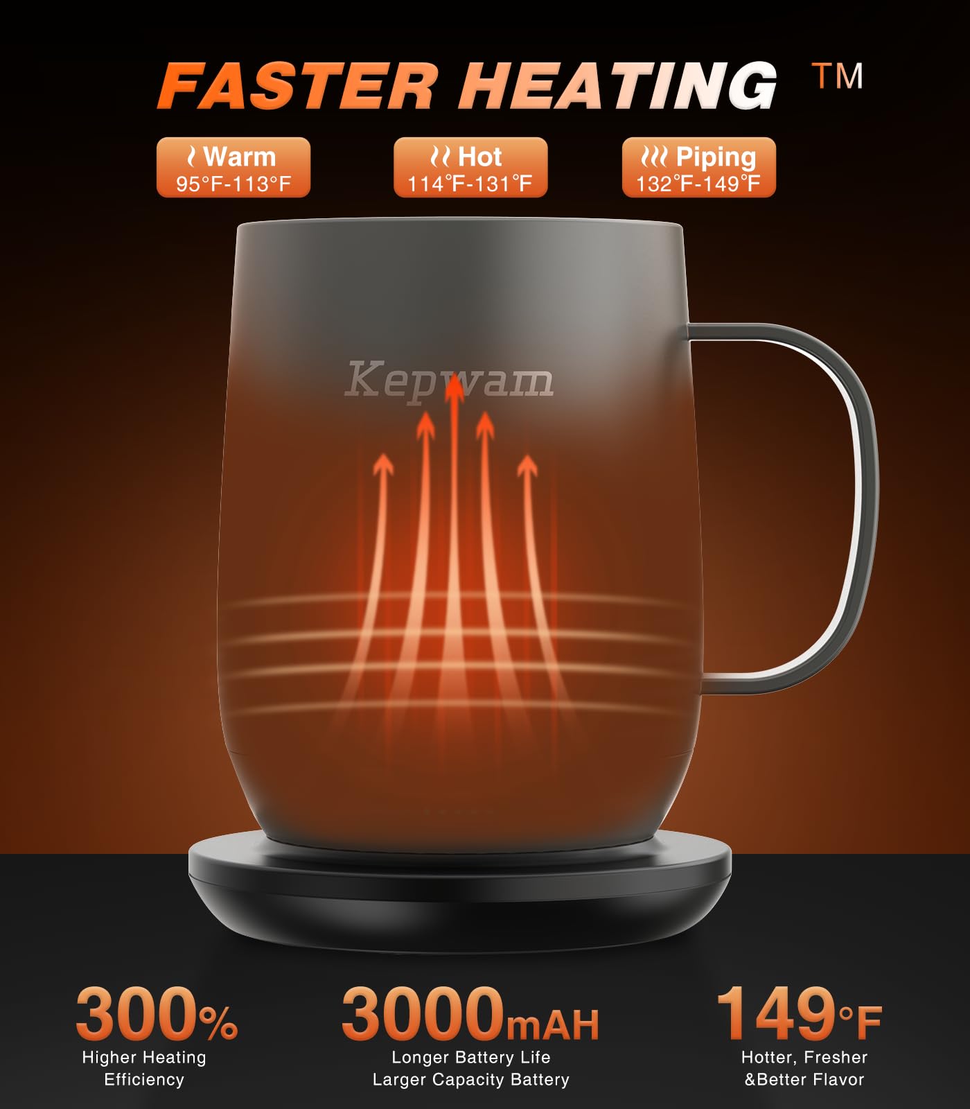 Kepwam Taza con pantalla inteligente muestra temperatura y batería