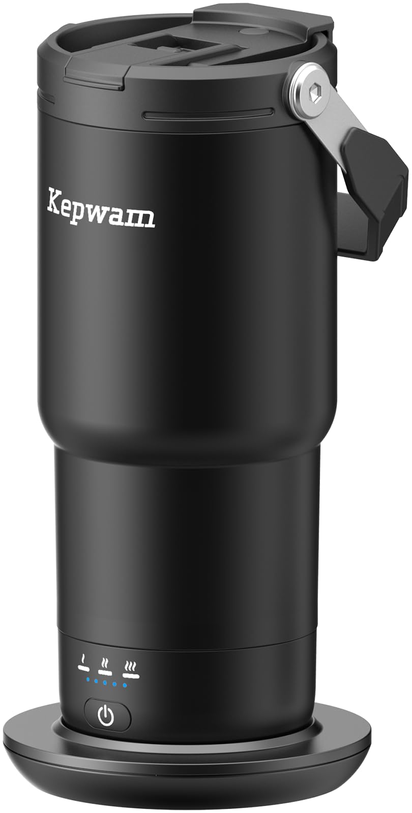Kepwam Taza de viaje autocalentante 20oz en uso, mantiene el café caliente durante el trayecto