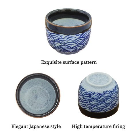 KeQiu diseño ondulado en cerámica, patrón azul para sake