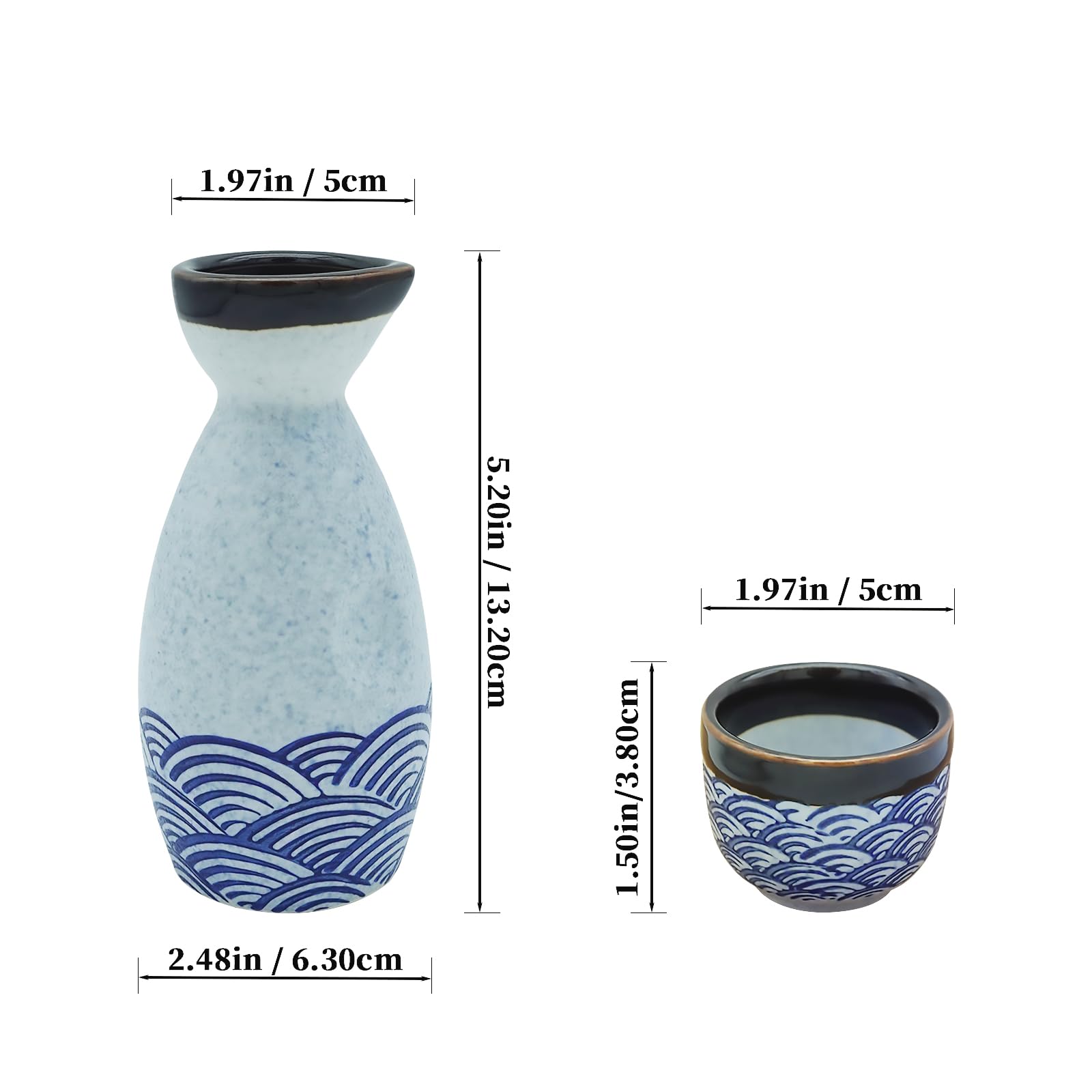KeQiu seis tazas de sake cerámica azul a juego para reuniones