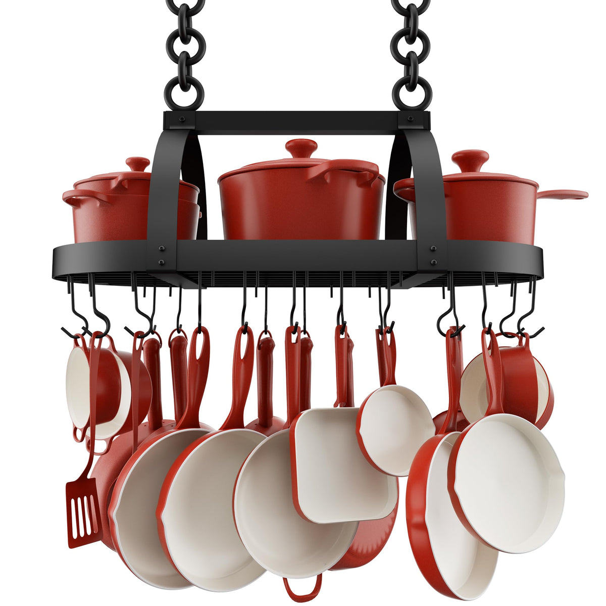 KES colgador de ollas techo 34 pulgadas ovalado negro mate, diseño robusto para cocina ordenada
