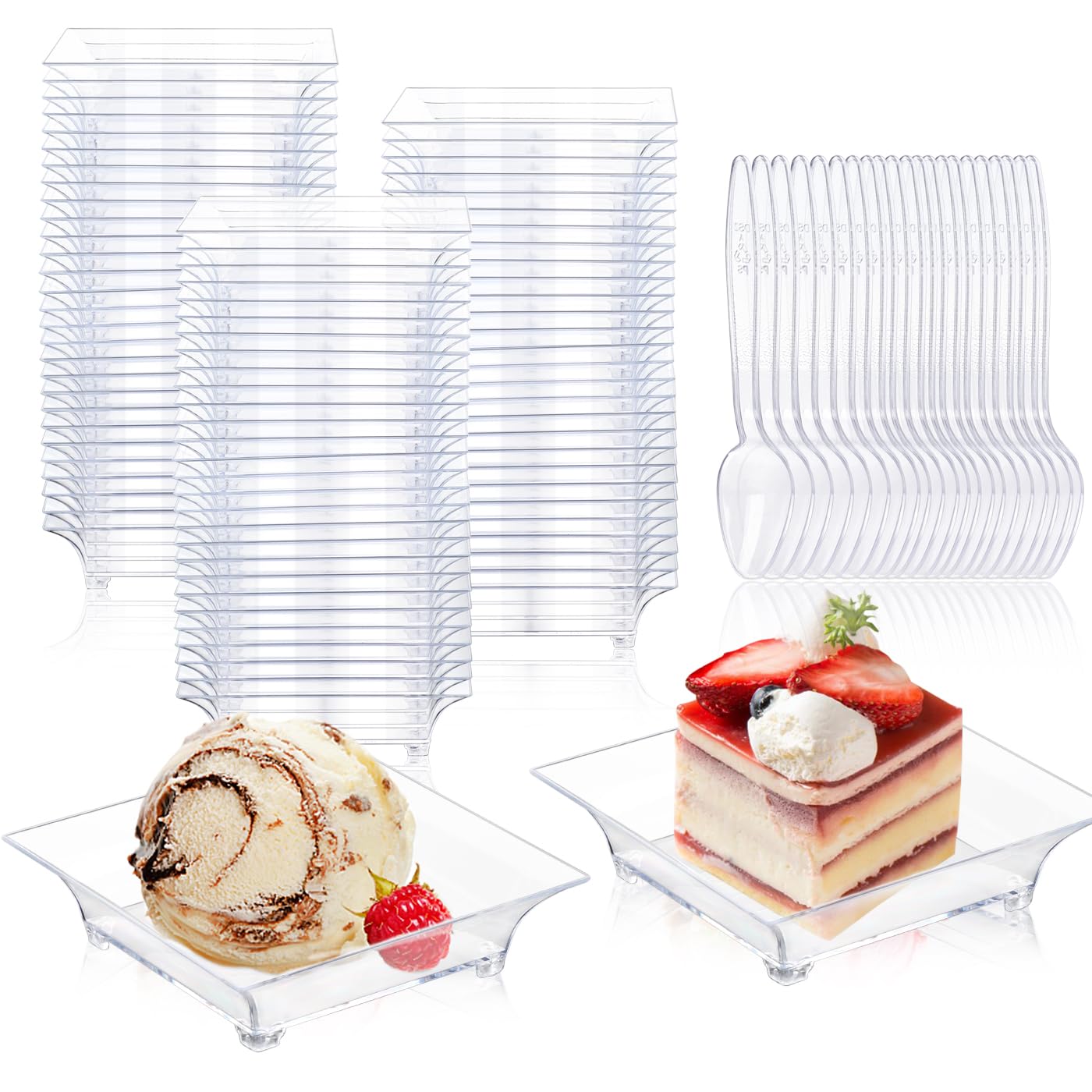 KesaPlan: platos dulces mini transparentes para 150 porciones, presentación elegante.