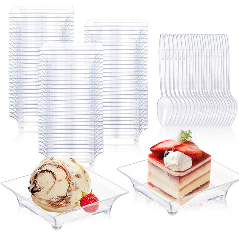 KesaPlan: platos dulces mini transparentes para 150 porciones, presentación elegante.