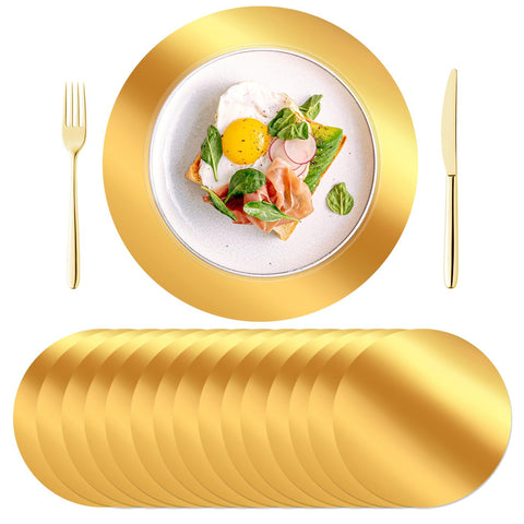 KesaPlan mantel dorado redondo de 13 pulgadas para proteger la mesa y lucir elegante.