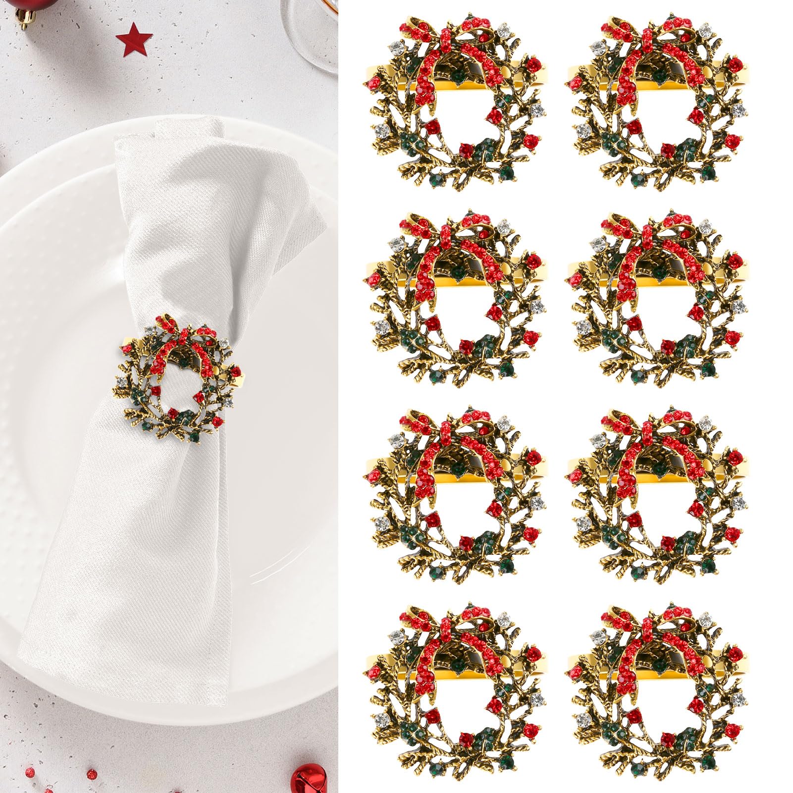 Kesote: anillos para servilletas navideñas doradas con corona, decoración elegante para la mesa.