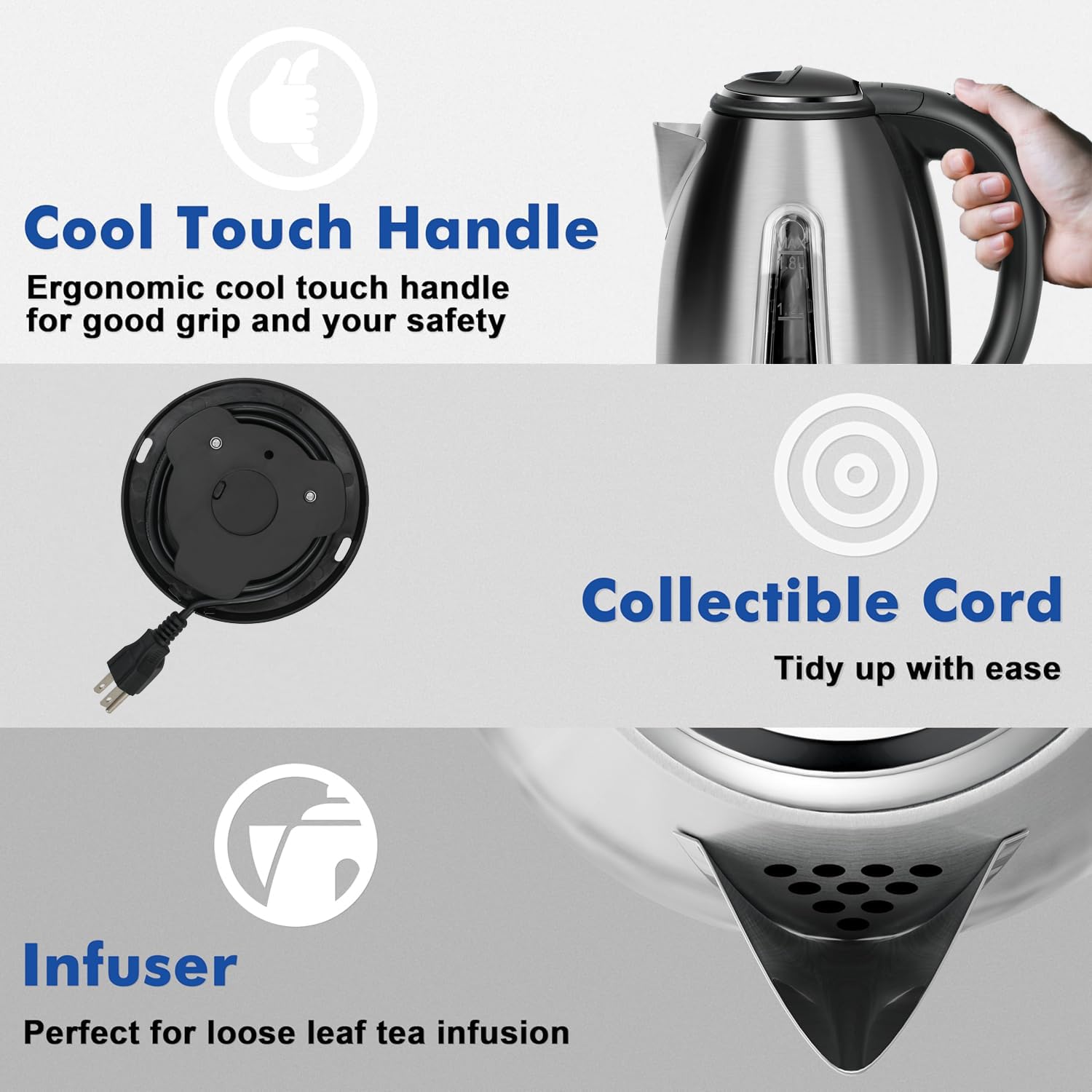 Ketfii hervidor eléctrico base giratoria de 360 grados para mayor comodidad