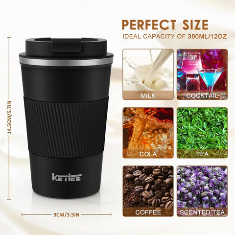 KETIEE Taza de viaje 12oz con aislamiento doble mantiene bebidas calientes o frías