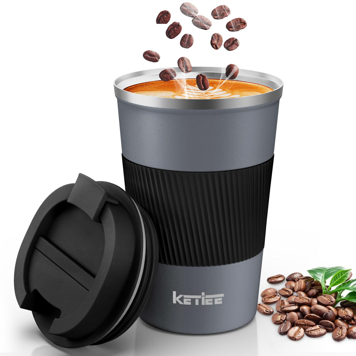 KETIEE Taza de viaje 12oz con tapa cerrada para evitar derrames durante trayectos